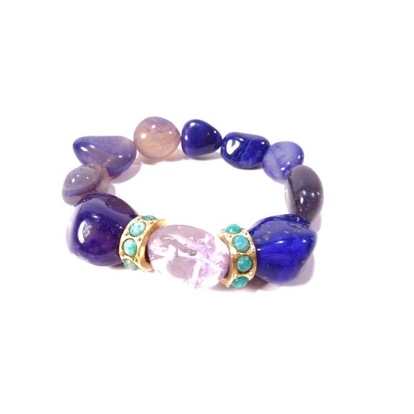 Neiman Marcus Lee Angel Majestic Glass Stone Cabochon Gold Ring Bracelet NWT 350 - Picture 8 of 10